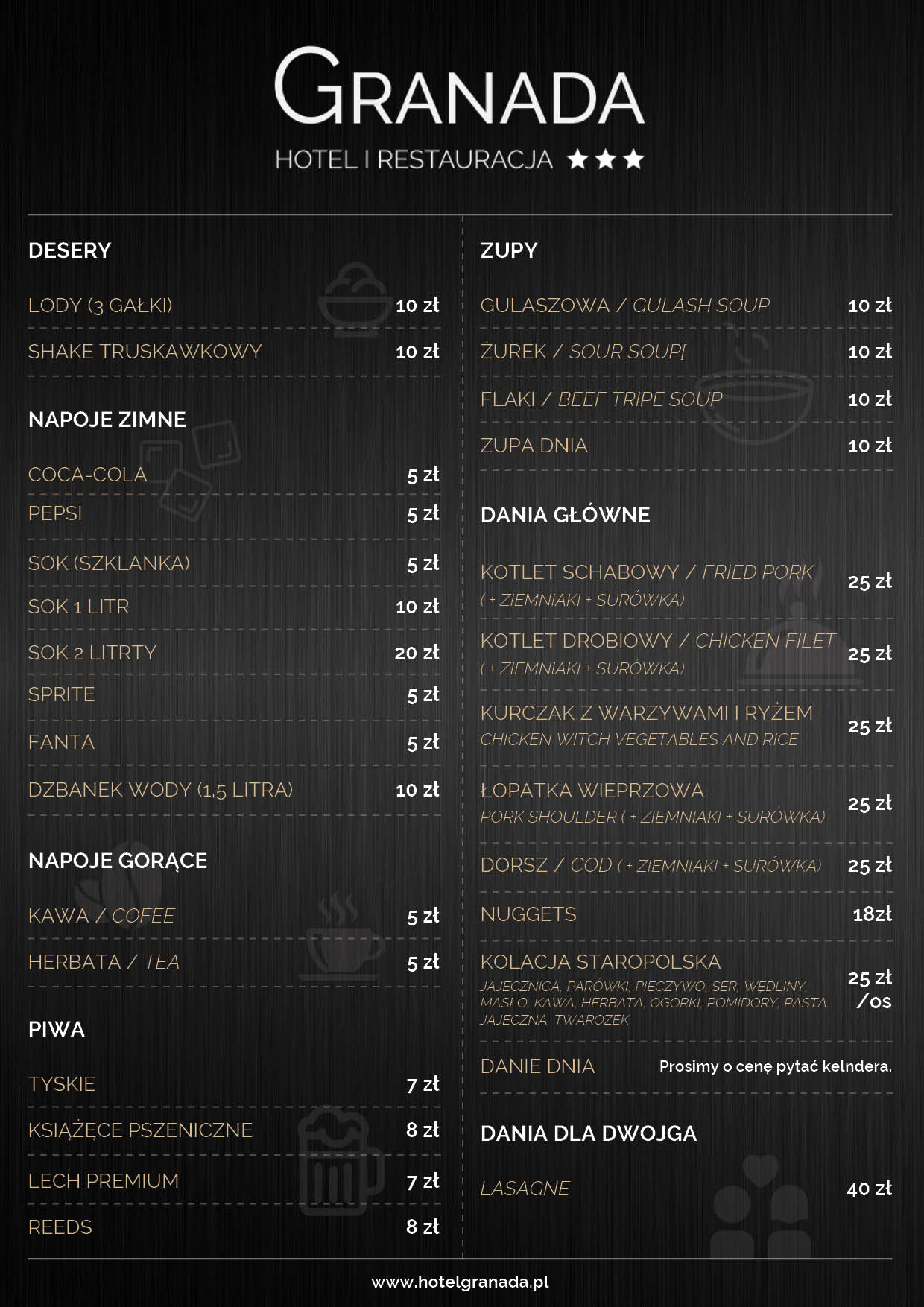 menu hotel granada ostrów